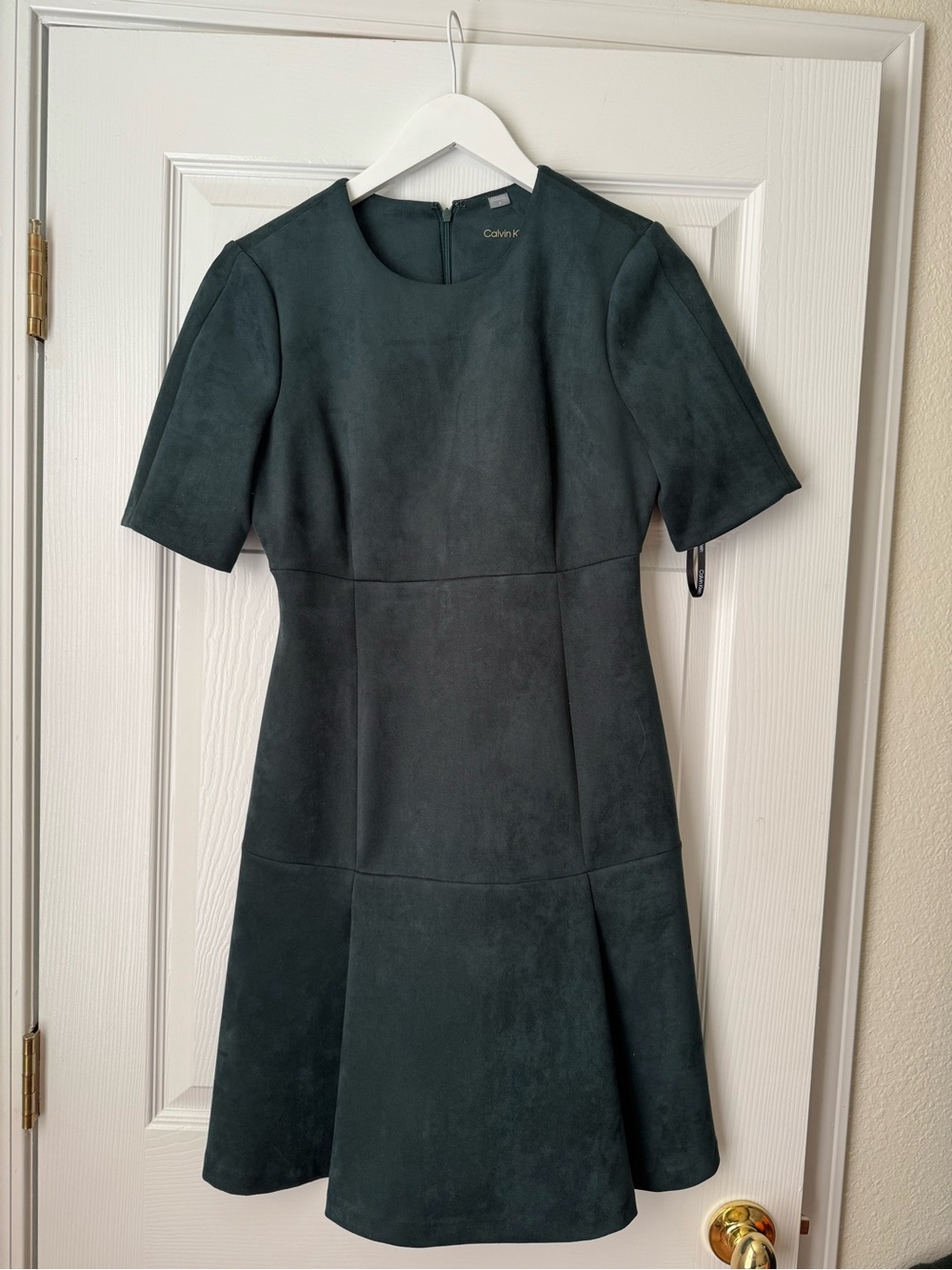 Calvin Klein Forest Green Short Sleeve Fit-and-Flare Dress